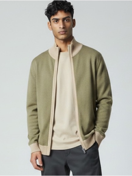 Banana Republic Cashmere/Wool/Cotton Full Zip Mock Neck Cardigan Taupe Sz Xl
